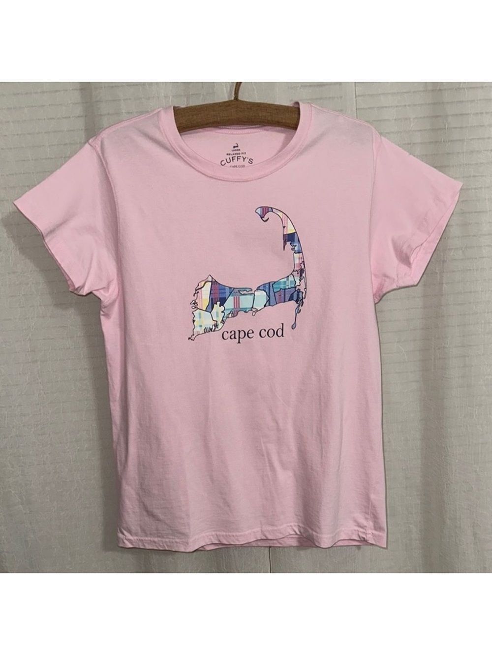 CUFFY’S L Pastel Colors Pink Blue Cape Cod Short Sleeve Relaxed Fit Cotton Tee